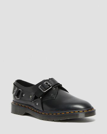 Black Men's Dr Martens Henree Polished Smooth Leather Buckle Shoes | CA 578UZG